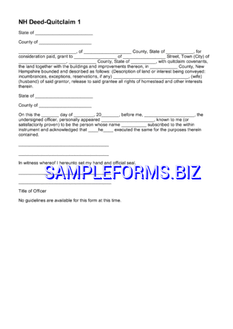 New Hampshire Quitclaim Deed Form pdf free